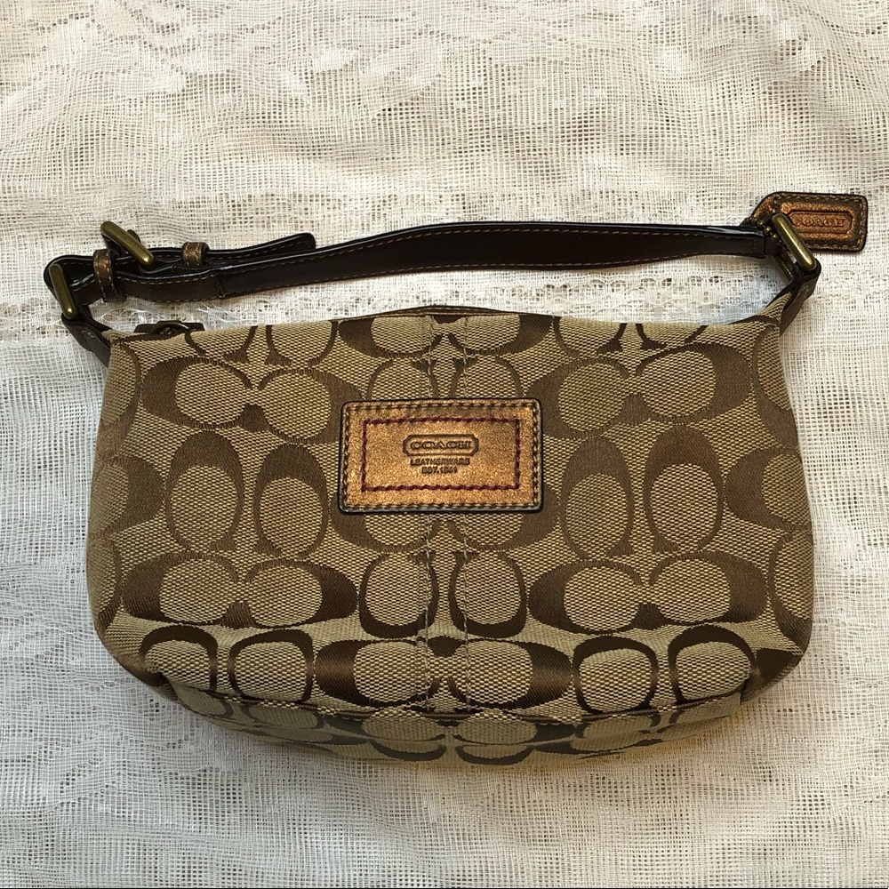 Coach signature hand bag small purse brown